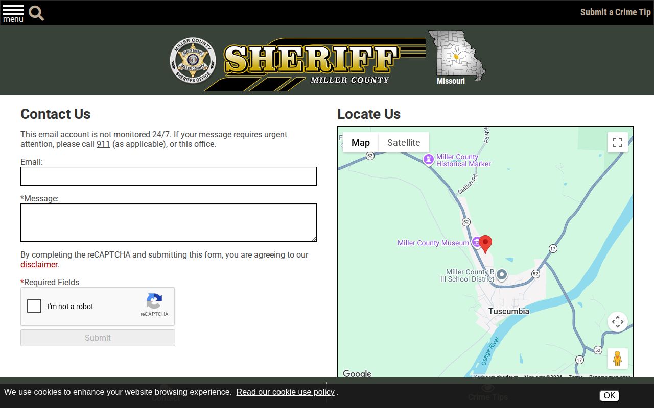 Miller County Sheriff contact details for jail release records