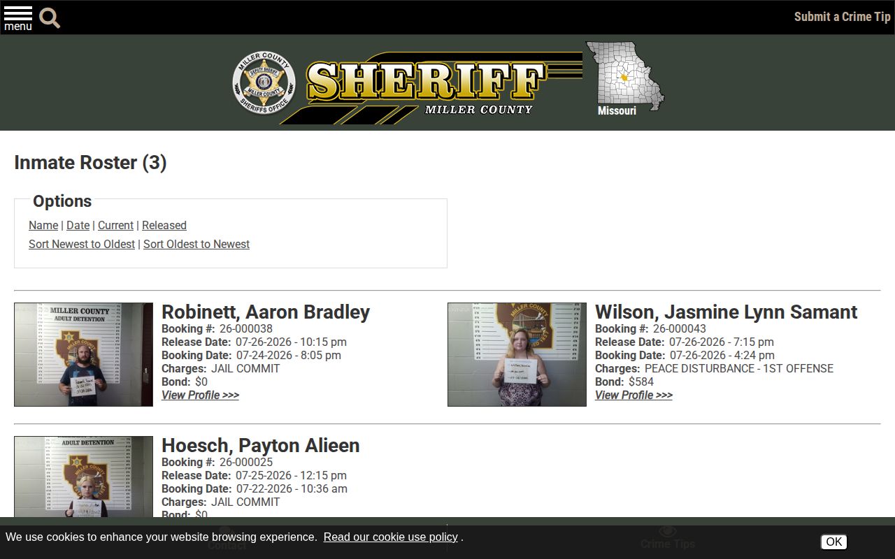 Miller County 72-hour release search using the official 48-hour feed