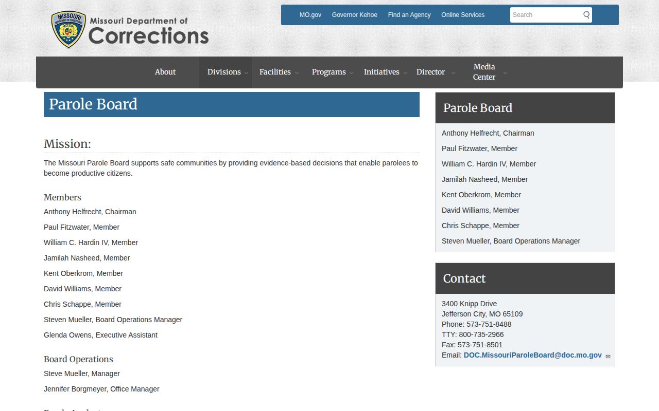 Missouri Parole Board official page with parole rules and time-to-serve resources